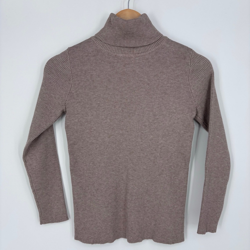 Pomander Place Ribbed Turtleneck Sweater Womens S Taupe Stretch Top Tuckernuck